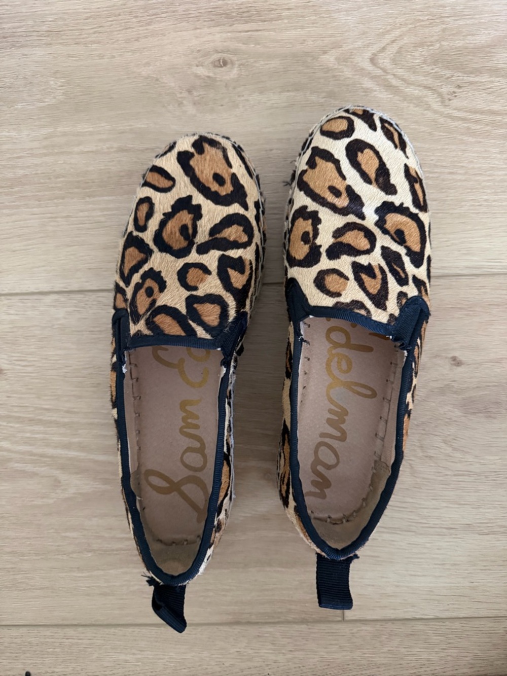 Sam Edelman Leopard Print Slip-On Loafers in Tan and Black